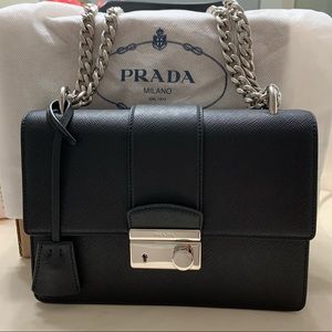 PRADA Pattina Saffiano Black Leather Crossbody